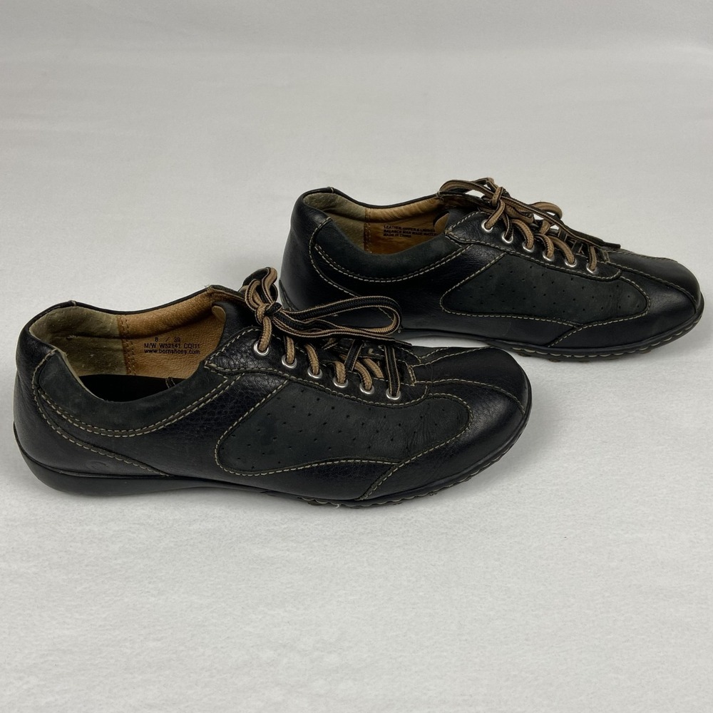 Born W32141 Black Leather Lace Up Comfort Walking Sneakers Shoes Womens size 8